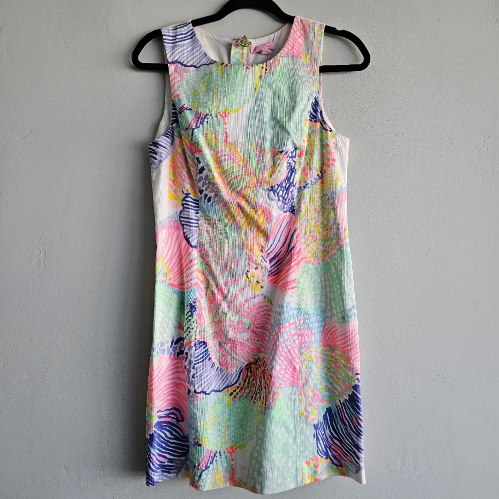 LILLY Pullitzer Neon Linen Mini Dress Preppy Colorful Mod Dress 2016 Gold